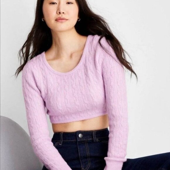 Future Collective Cable Knit Lavender Cropped Sweater Size XS. EUC. - Picture 3 of 7